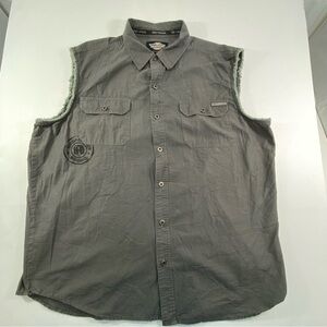 HARLEY DAVIDSON Genuine Motor Clothes Men’s Gray Sleeveless Button-Up Shirt 3XL